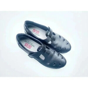 Sas Womens Roamer Loafer Flat Shoes Black Cut Out Round Toe Slip Ons 7 S